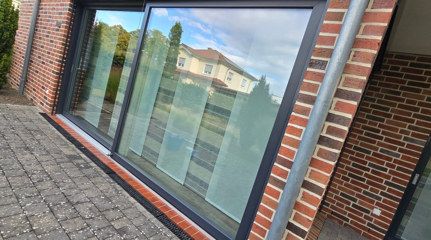 Gereinigte Glasfront an einem Wohnhaus